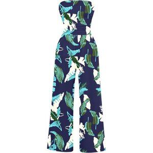 Women's Casual Summer Strapless Jumpsuits Blue Print 2